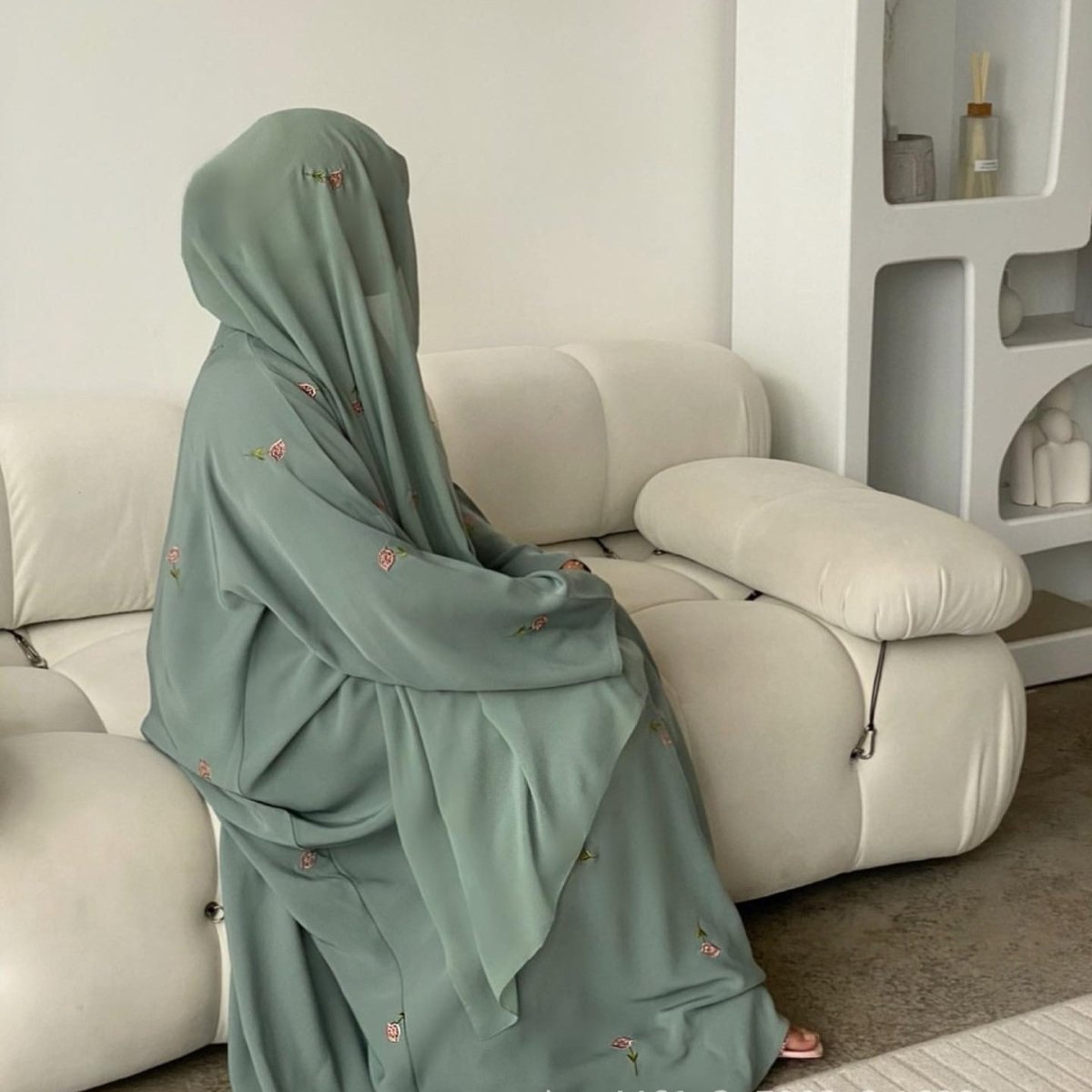 Floral Embroidered Abaya & Hijab Set(MOA248) - Mariam's Collection