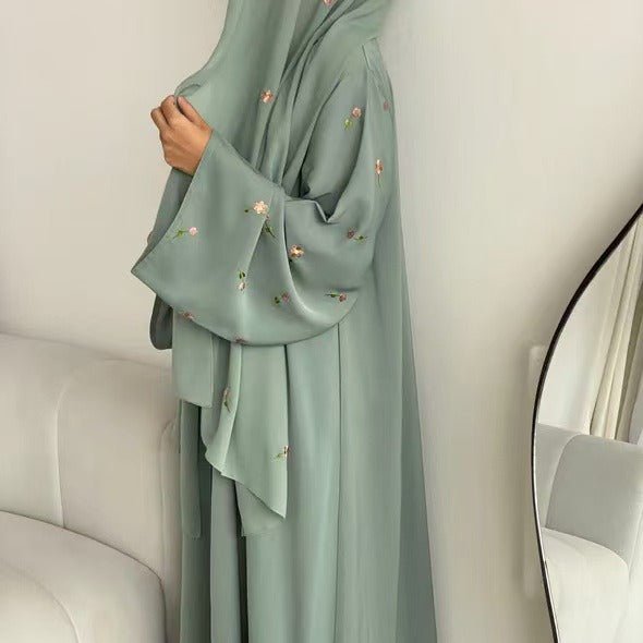 Floral Embroidered Abaya & Hijab Set(MOA248) - Mariam's Collection