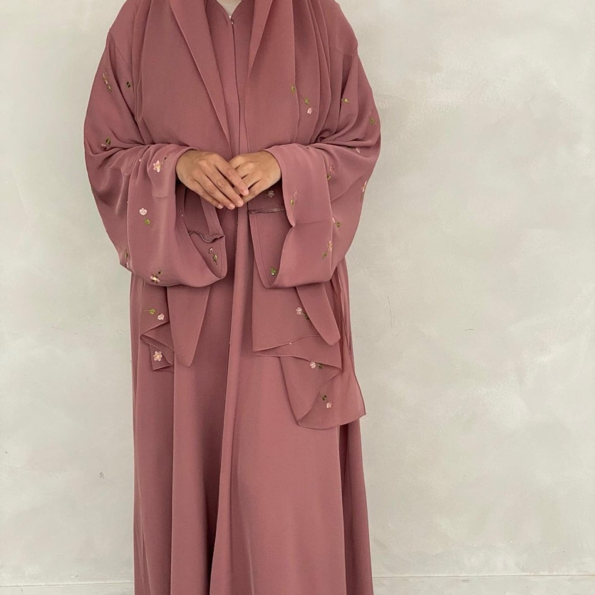 Floral Embroidered Abaya & Hijab Set(MOA248) - Mariam's Collection