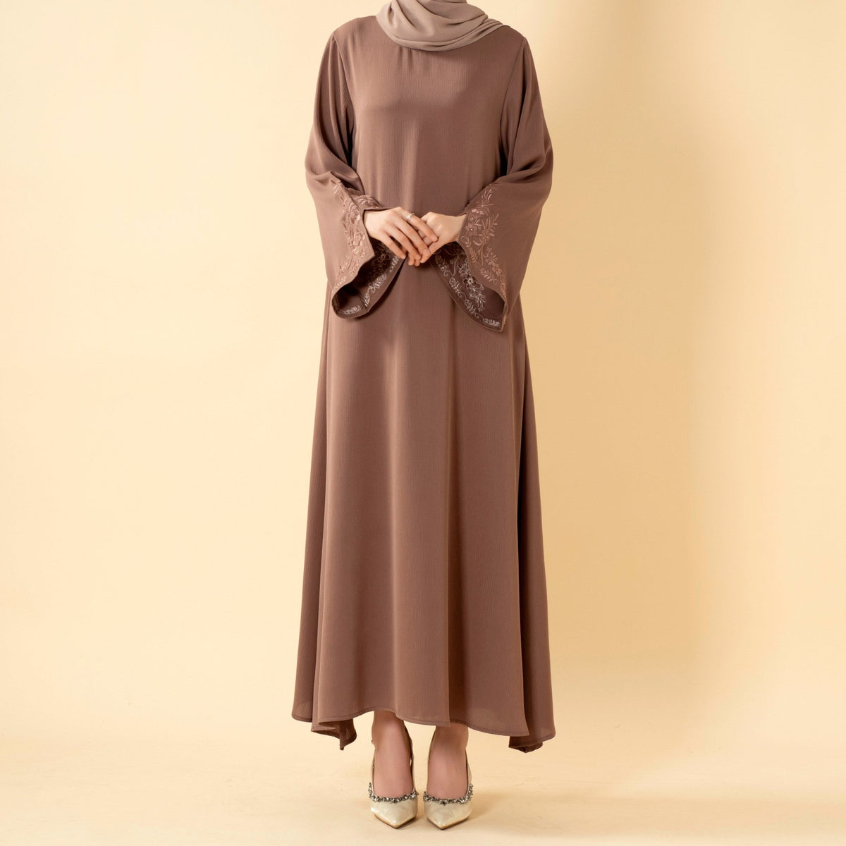 Floral Embroidered Cuff Abaya | Umbrella-Cut Zoom Maxi Dress(MA342) - Mariam's Collection