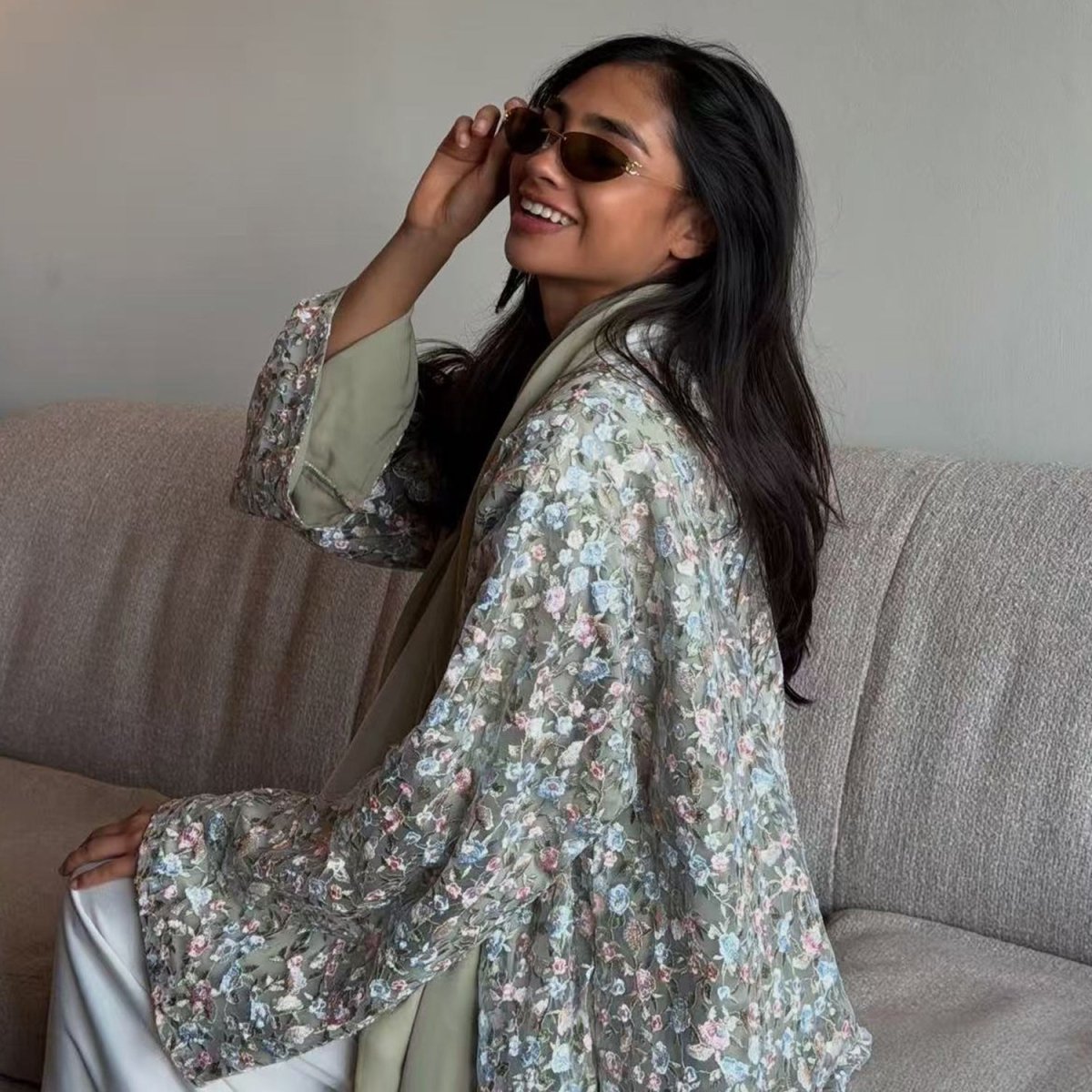 Floral Embroidered Mesh Open Abaya & Hijab Set(MOA321) - Mariam's Collection