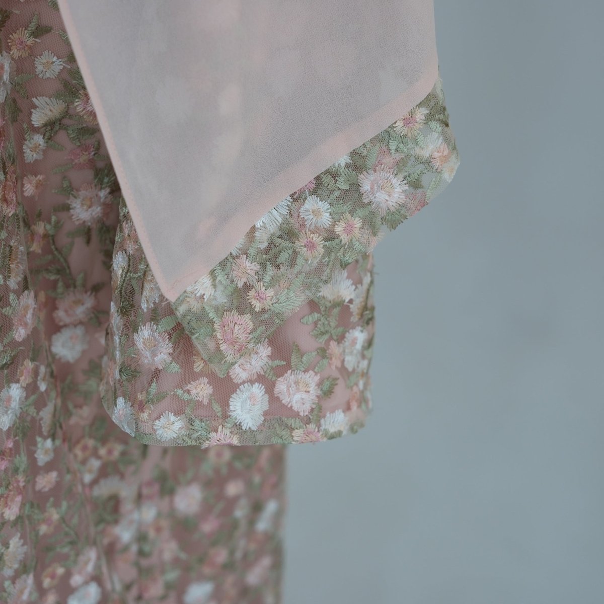 Floral Embroidered Mesh Open Abaya & Hijab Set(MOA321) - Mariam's Collection