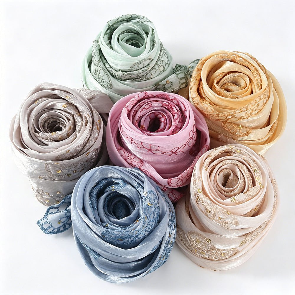 Floral Embroidered Shimmer Hijab Scarf(MH243) - Mariam's Collection