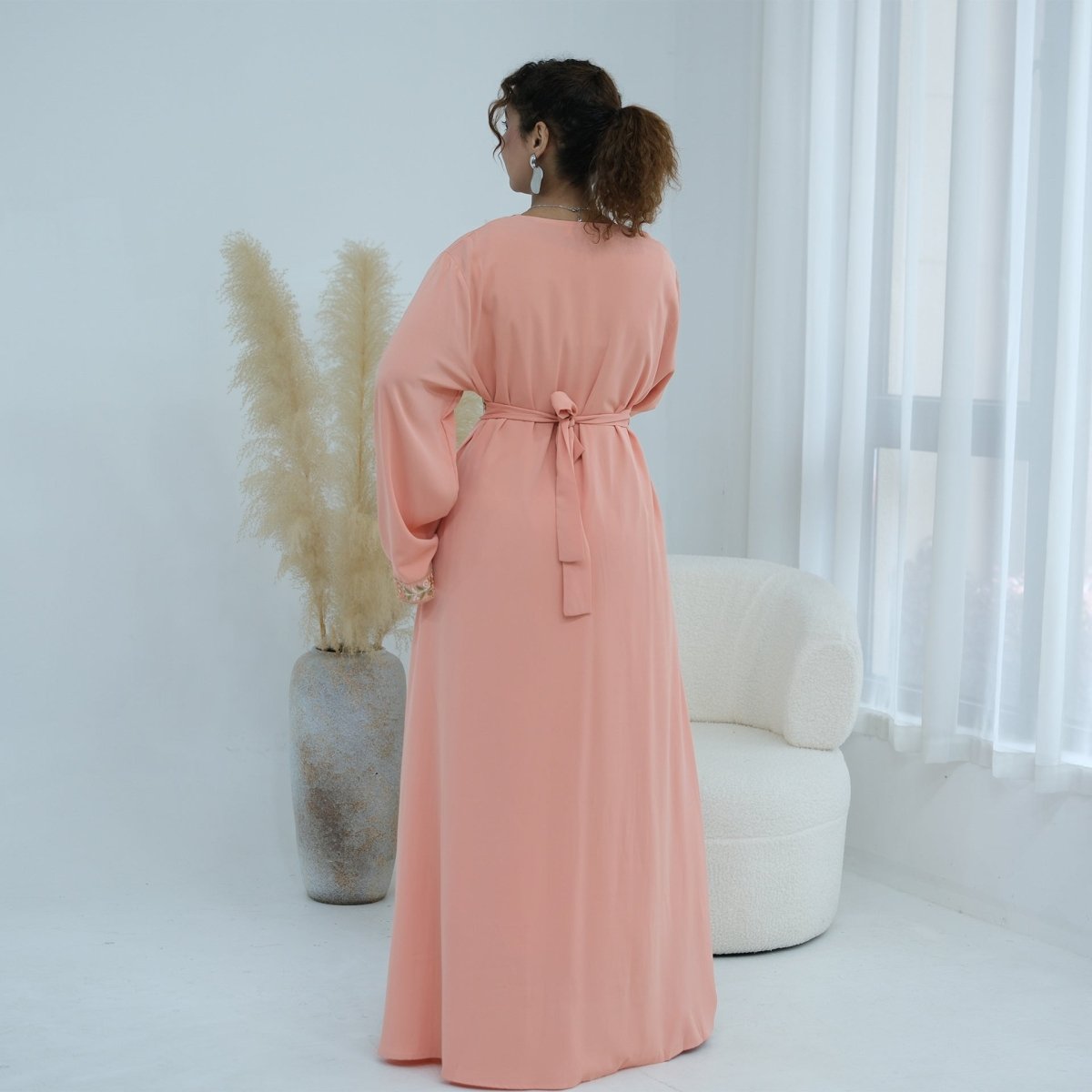 Floral Embroidered V-Neck Nida Maxi Dress(MA448) - Mariam's Collection