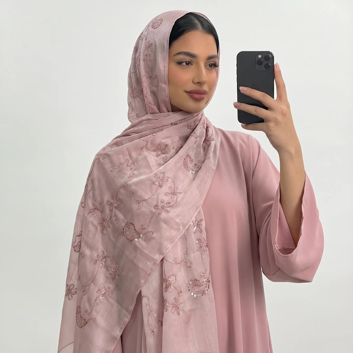Floral Embroidery Sequin Hijab Scarf (MH244) - Mariam's Collection