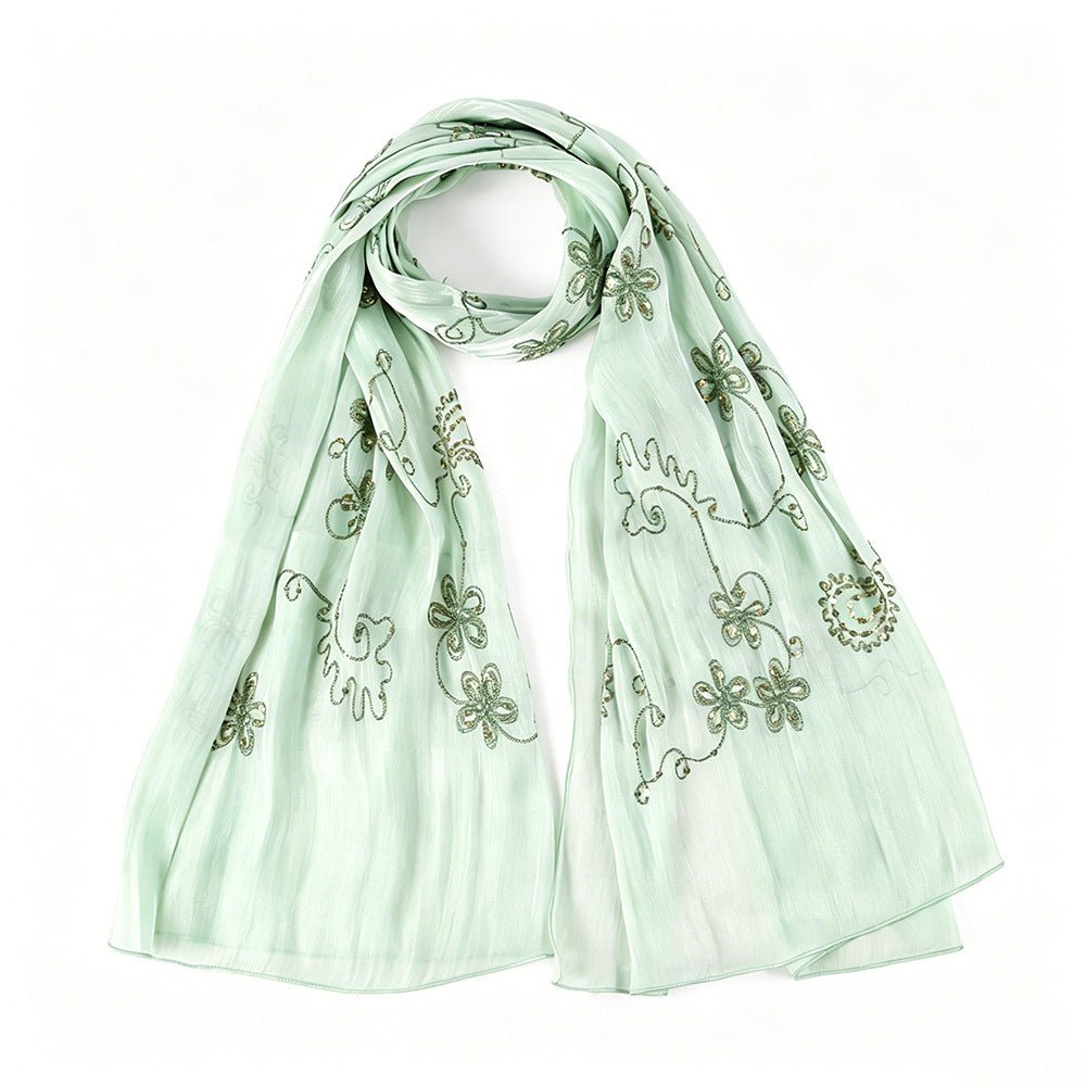 Floral Embroidery Sequin Hijab Scarf (MH244) - Mariam's Collection