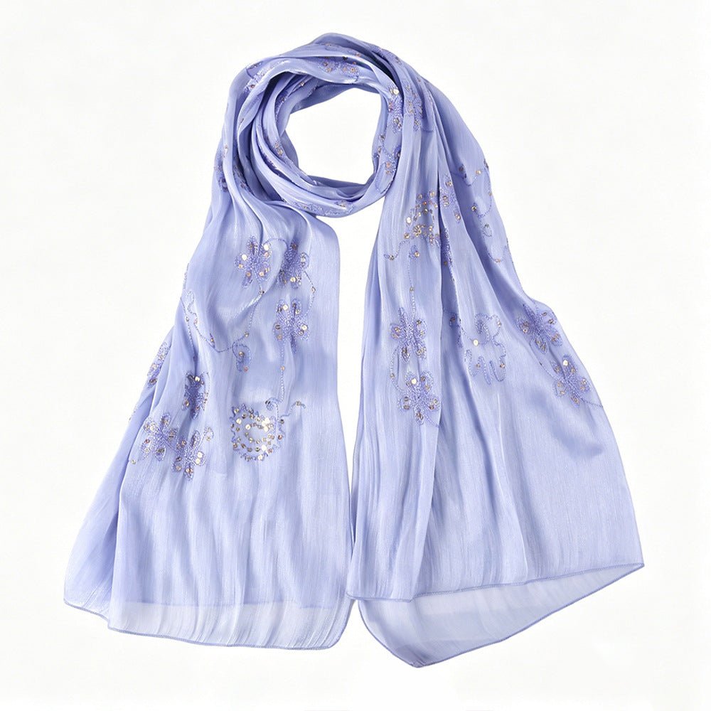 Floral Embroidery Sequin Hijab Scarf (MH244) - Mariam's Collection