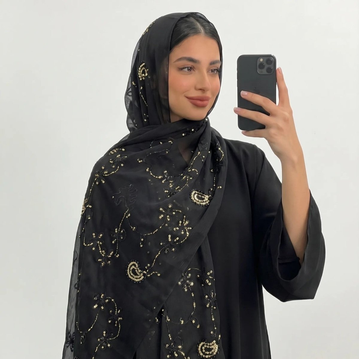 Floral Embroidery Sequin Hijab Scarf (MH244) - Mariam's Collection
