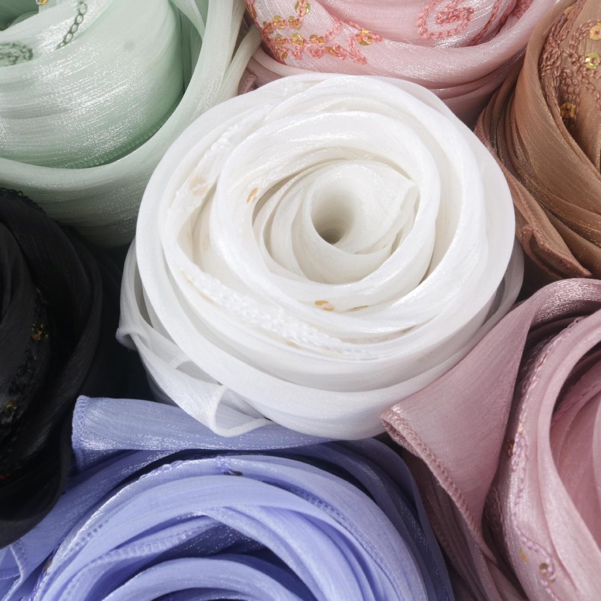 Floral Embroidery Sequin Hijab Scarf (MH244) - Mariam's Collection