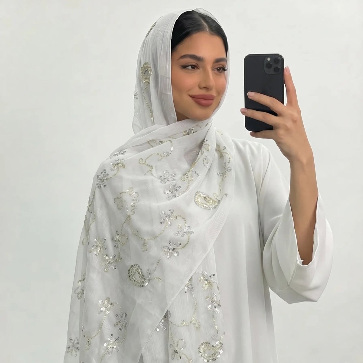 Floral Embroidery Sequin Hijab Scarf (MH244) - Mariam's Collection