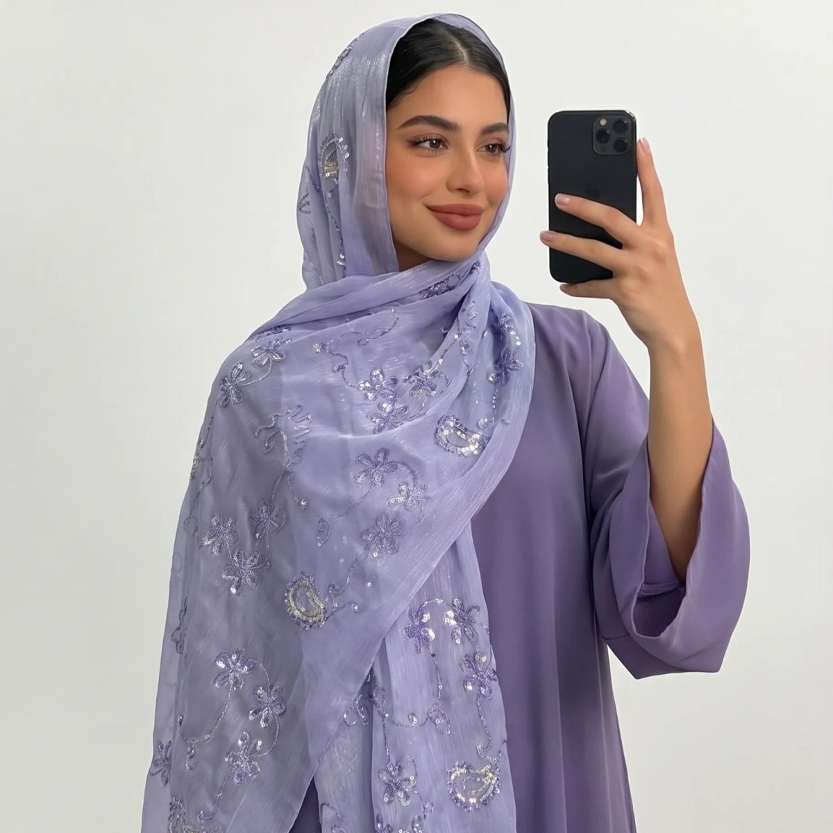 Floral Embroidery Sequin Hijab Scarf (MH244) - Mariam's Collection