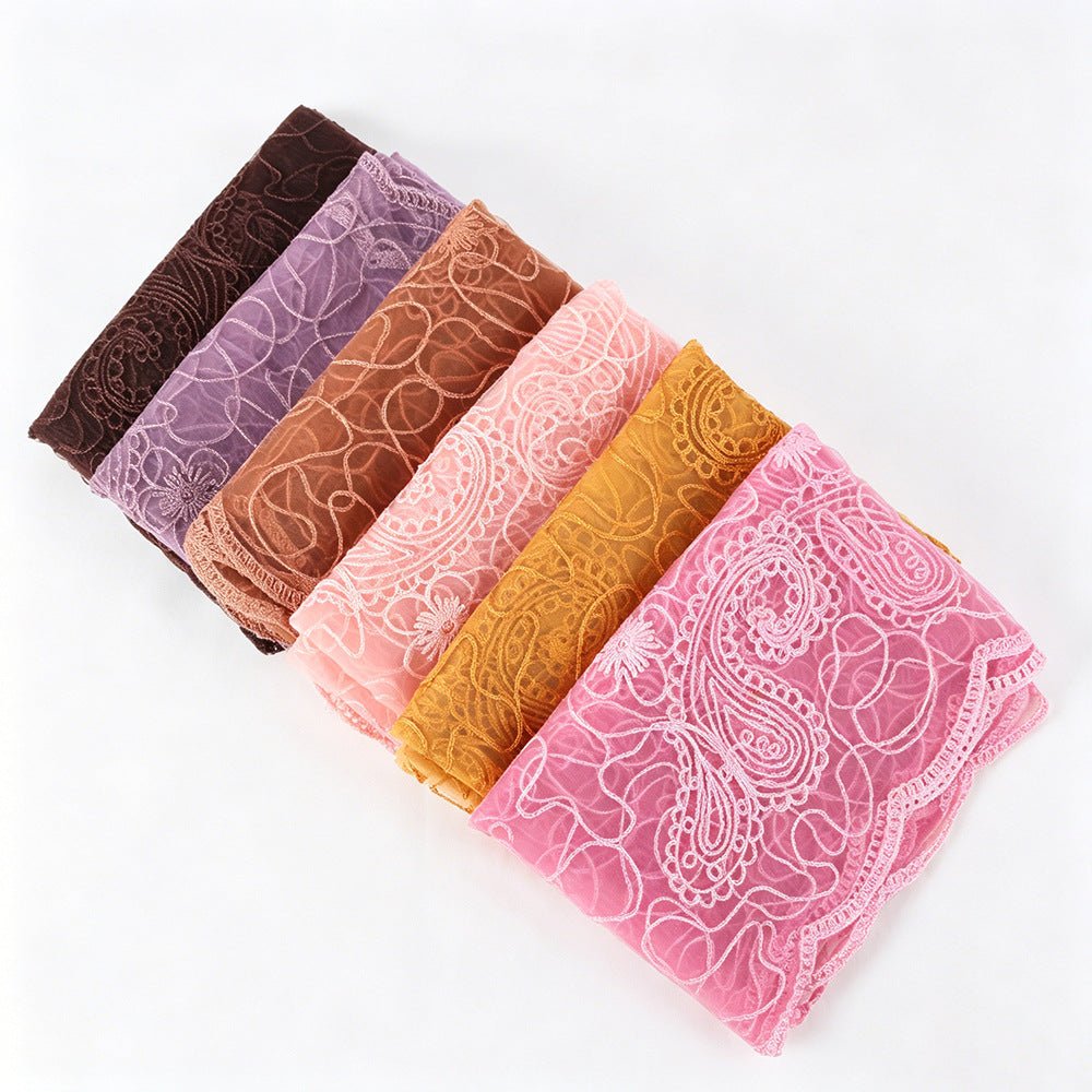 Floral Lace Embroidered Mesh Hijab(MH235) - Mariam's Collection