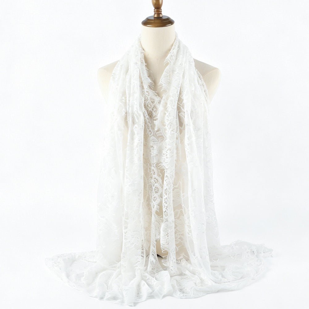Floral Lace Hijab with Eyelash Fringe – Bridal Lace Hijab