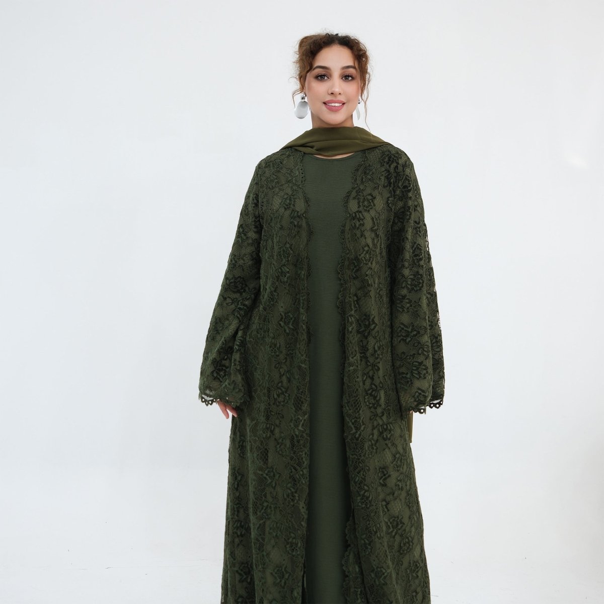 Floral Lace Open Abaya with Lining(MOA329) - Mariam's Collection