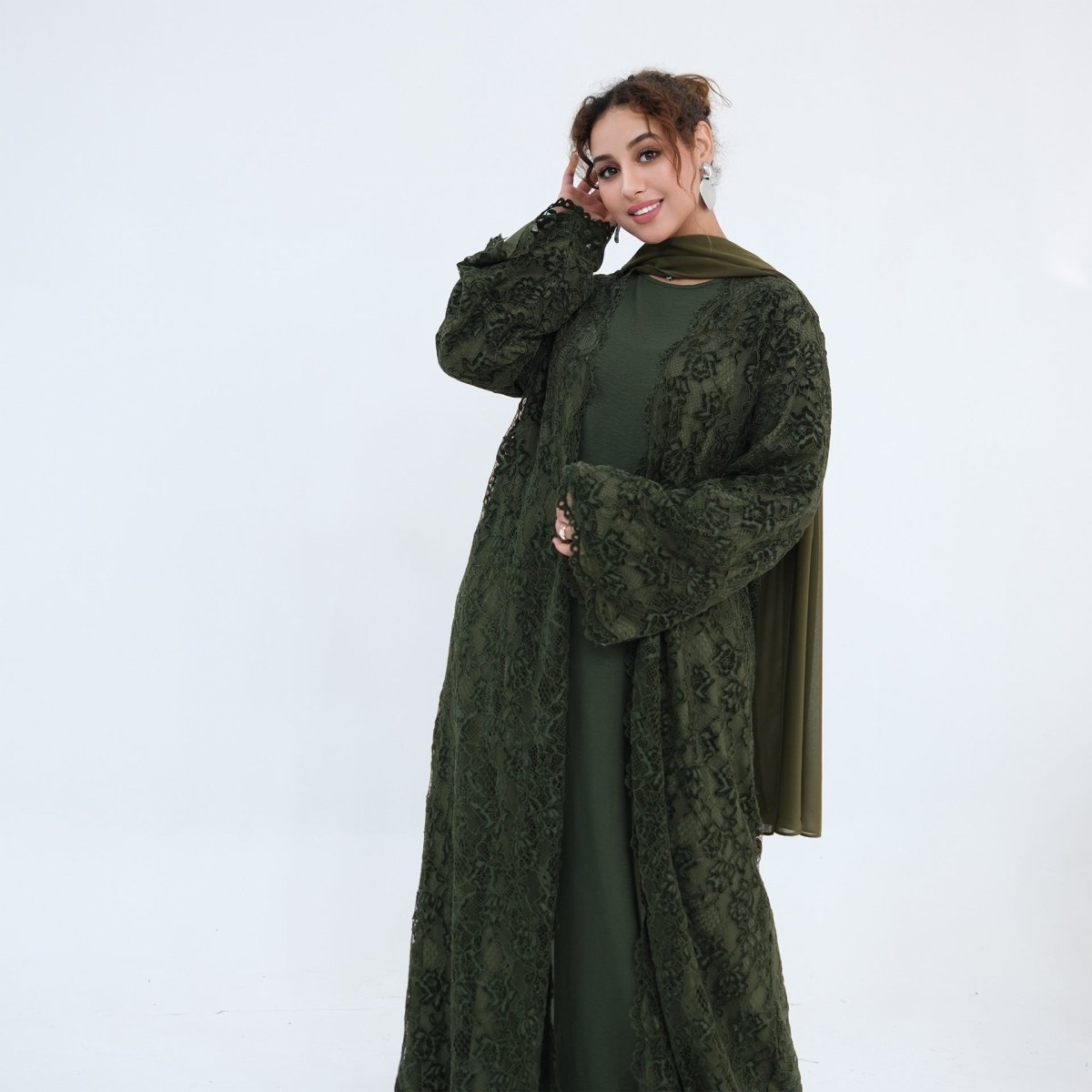 Floral Lace Open Abaya with Lining(MOA329) - Mariam's Collection