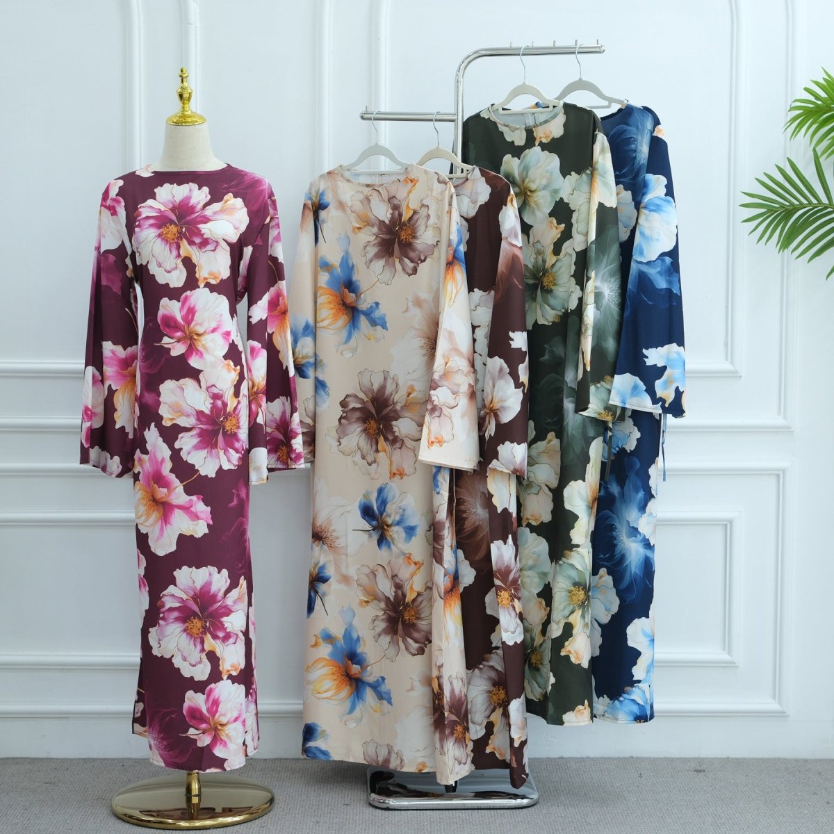 Floral Print Abaya with Bell Sleeves(MA332) - Mariam's Collection