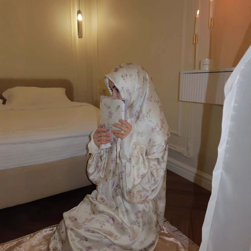 Floral Print Abaya with Matching Hijab(MA413) - Mariam's Collection