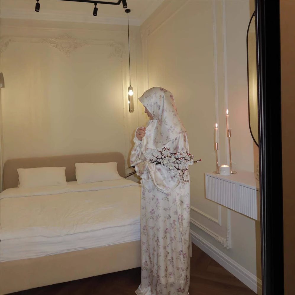 Floral Print Abaya with Matching Hijab(MA413) - Mariam's Collection