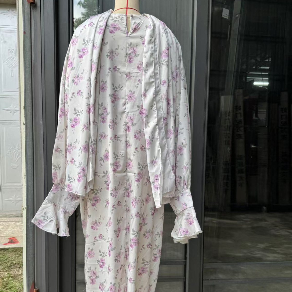 Floral Print Abaya with Matching Hijab(MA413) - Mariam's Collection