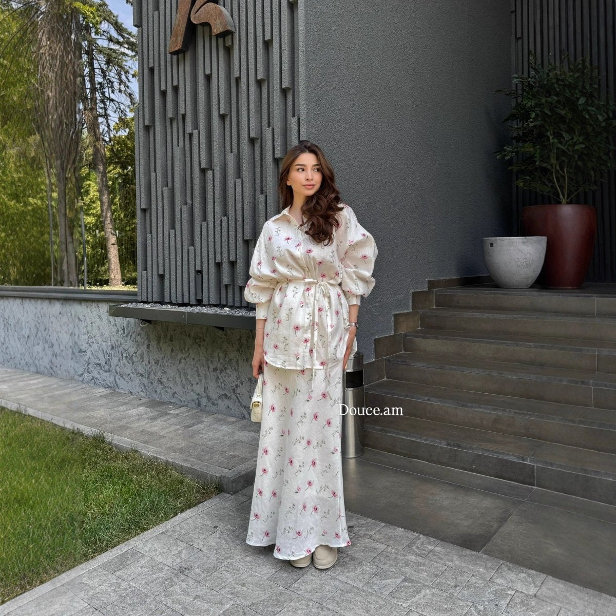 Floral Print Cardigan & Maxi Skirt Set(MS380) - Mariam's Collection