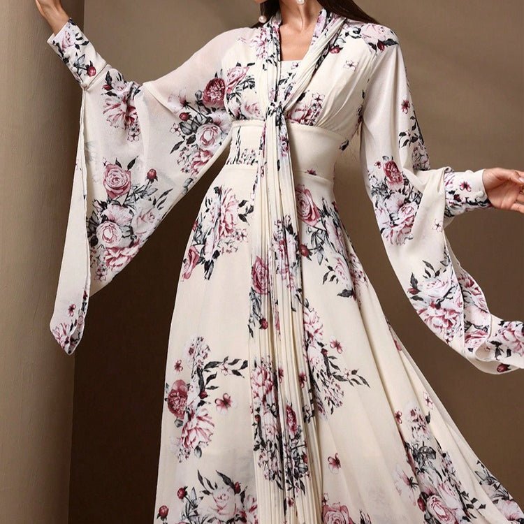 Floral Print Chiffon Kimono Dress(MS371) - Mariam's Collection