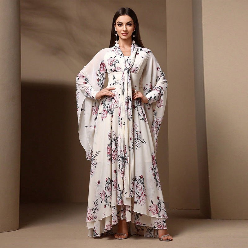 Floral Print Chiffon Kimono Dress(MS371) - Mariam's Collection