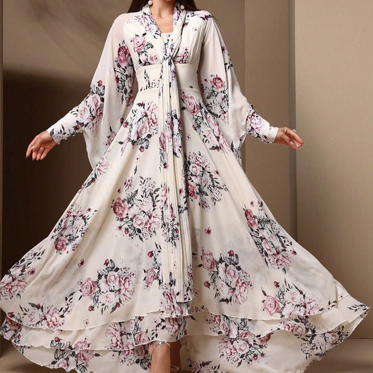 Floral Print Chiffon Kimono Dress(MS371) - Mariam's Collection
