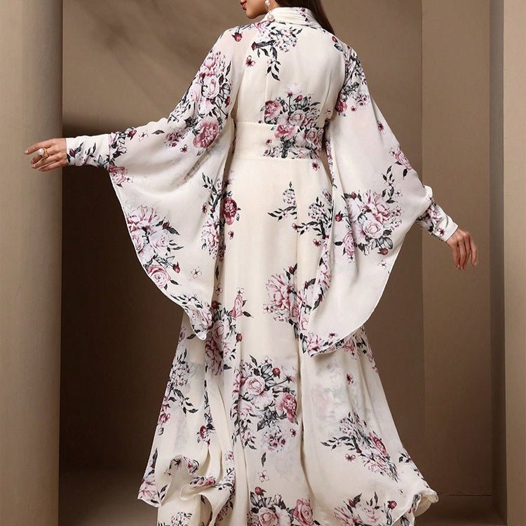 Floral Print Chiffon Kimono Dress(MS371) - Mariam's Collection