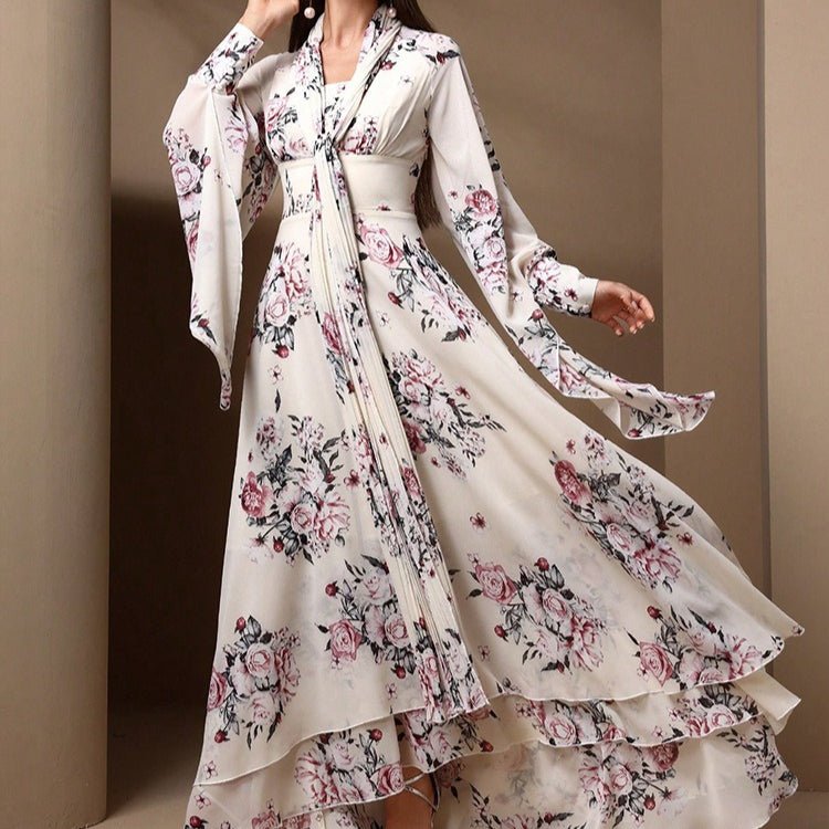 Floral Print Chiffon Kimono Dress(MS371) - Mariam's Collection