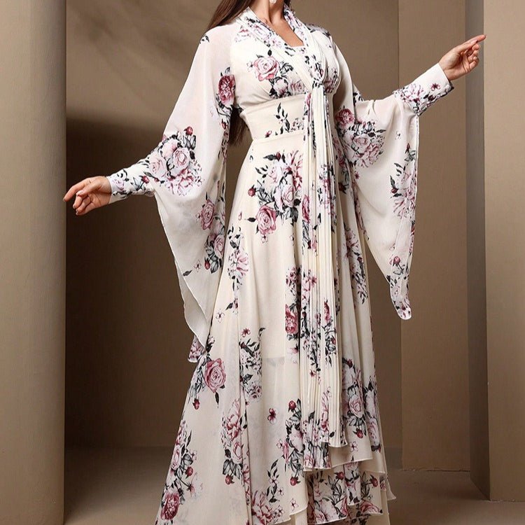 Floral Print Chiffon Kimono Dress(MS371) - Mariam's Collection