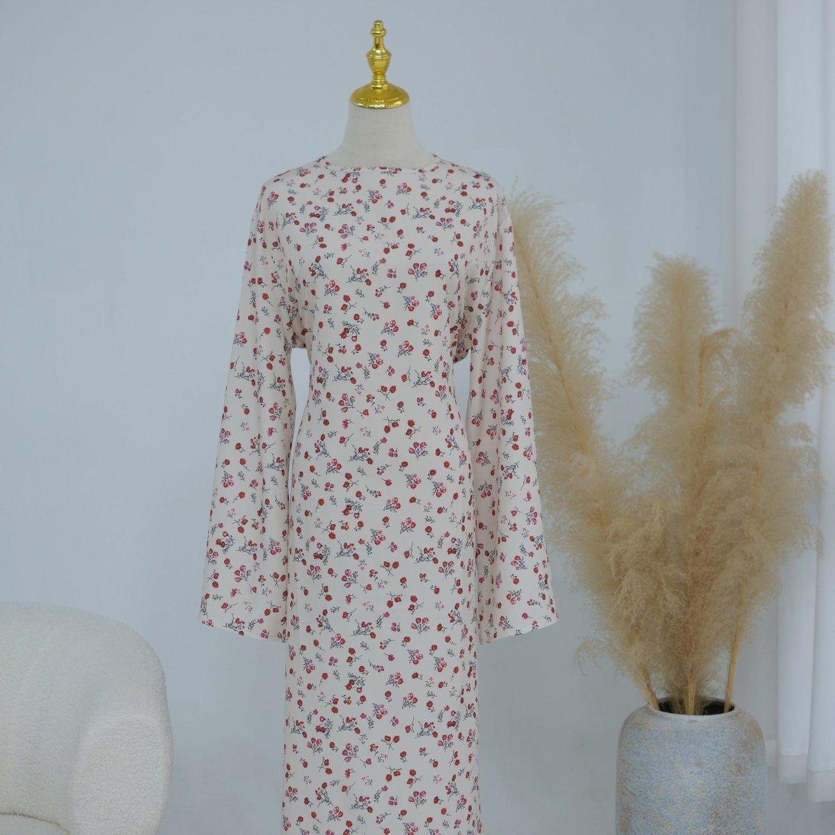 Floral Print Flared Sleeve Maxi Dress(MS490) - Mariam's Collection