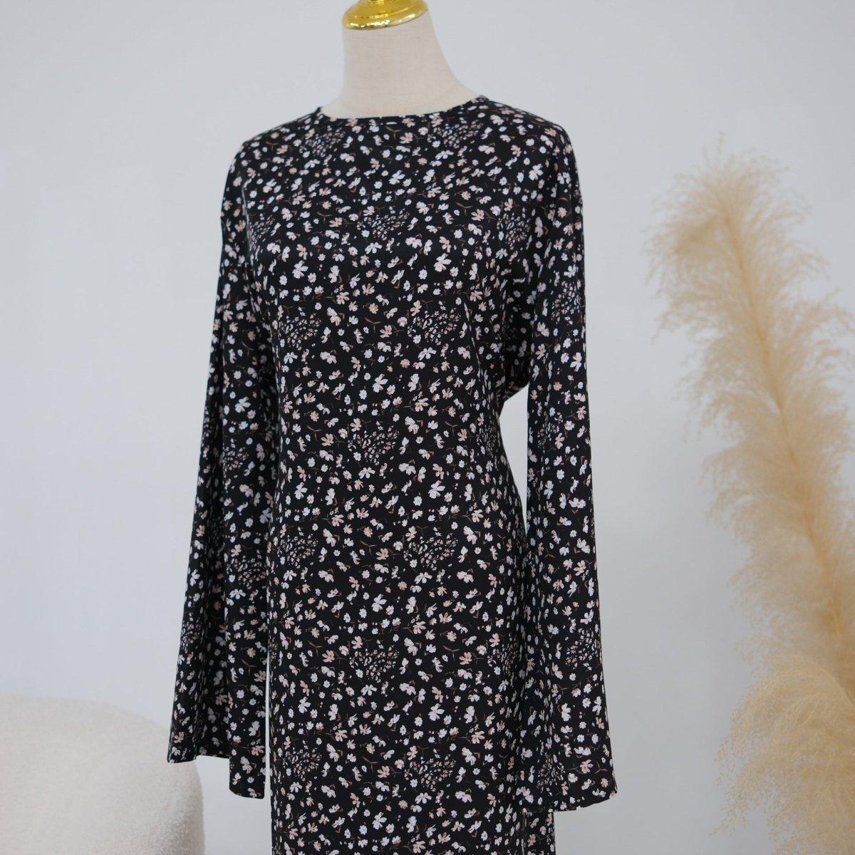Floral Print Flared Sleeve Maxi Dress(MS490) - Mariam's Collection