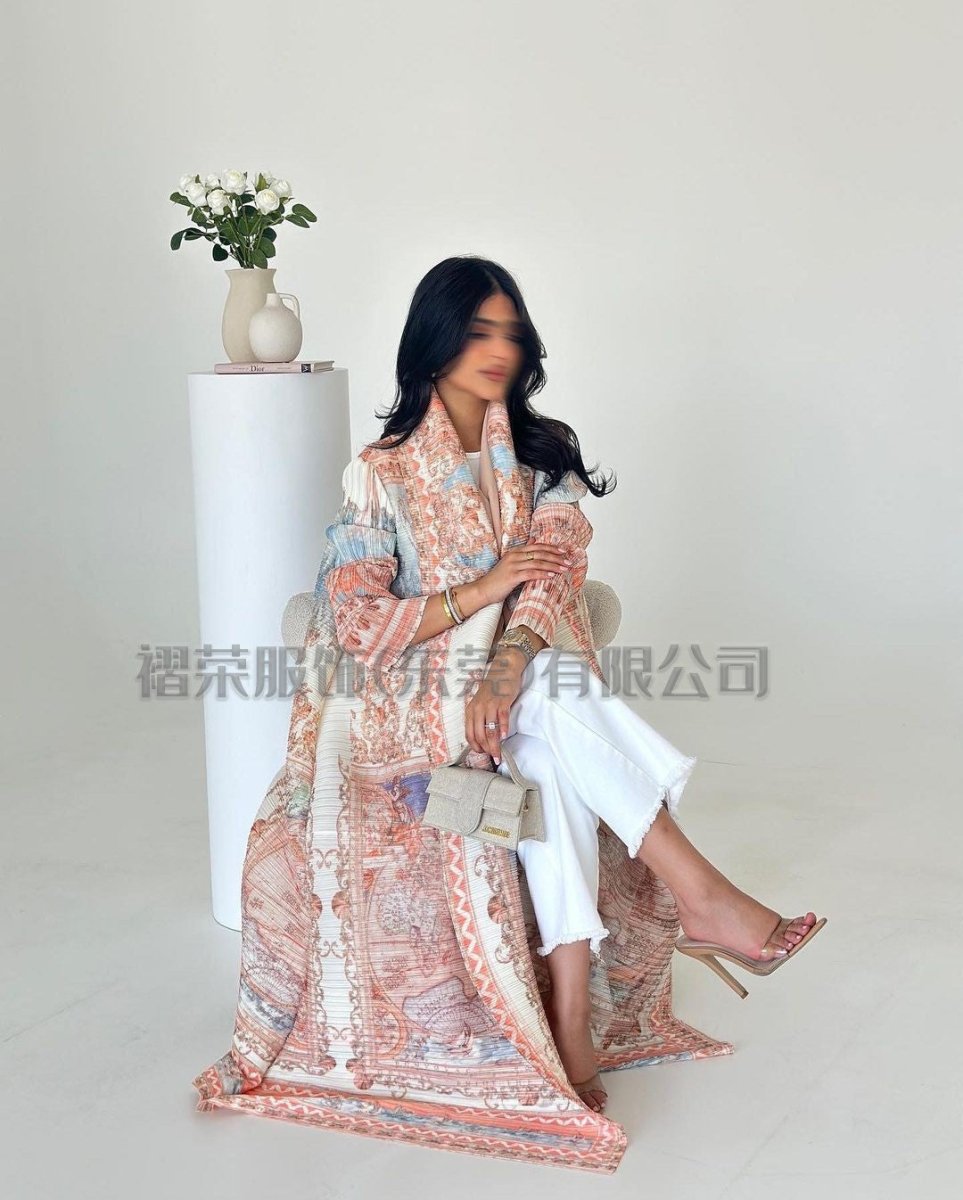Floral Print Muslim Trench Coat - Modest Commuter Jacket Cape Robe