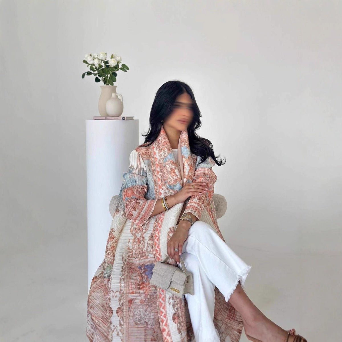 Floral Print Muslim Trench Coat - Modest Commuter Jacket Cape Robe(MOA212) - Mariam's Collection
