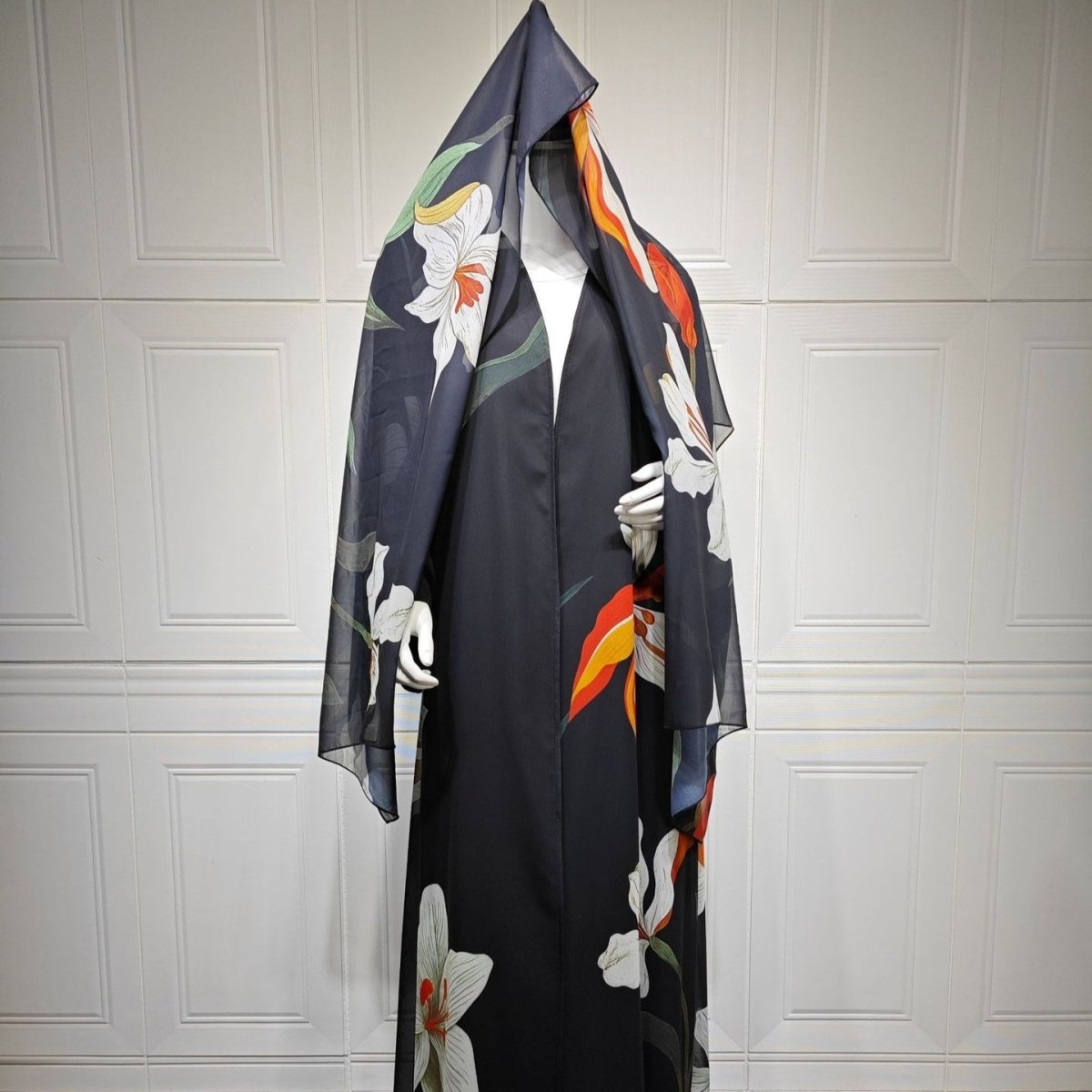 Floral Print Open Abaya with Matching Hijab(MOA287) - Mariam's Collection