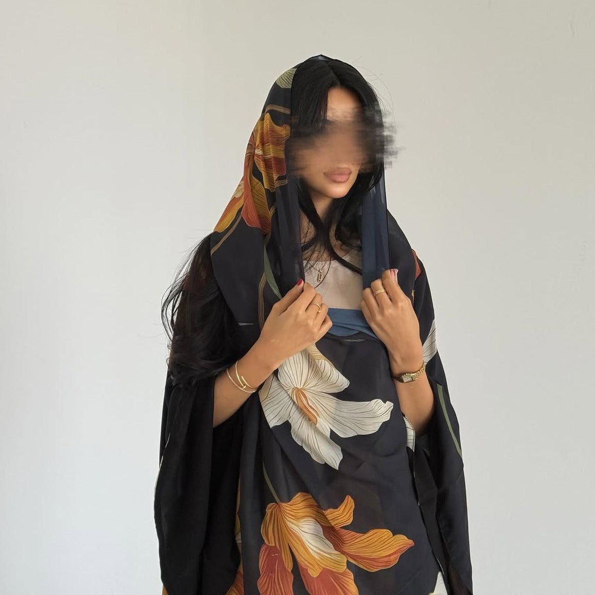 Floral Print Open Abaya with Matching Hijab(MOA287) - Mariam's Collection