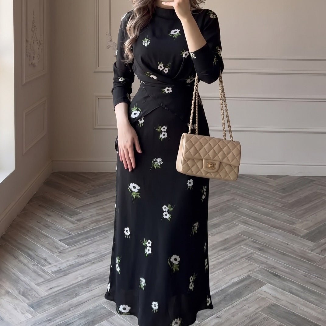 Floral Print Twist-Front Midi Dress – Holiday & Work Abaya