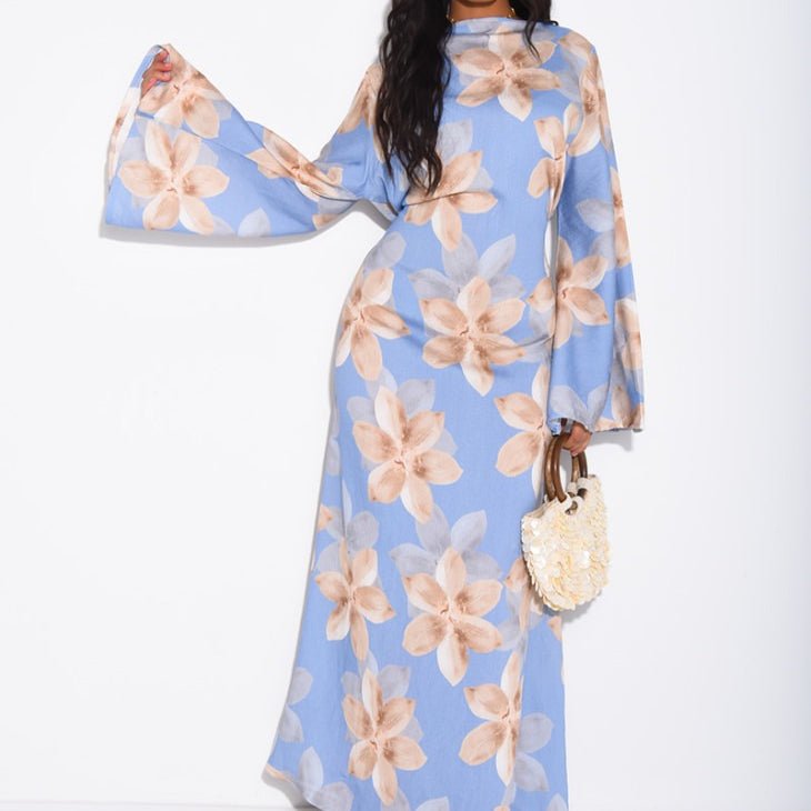 Purple colourway of floral crinkle maxi abaya