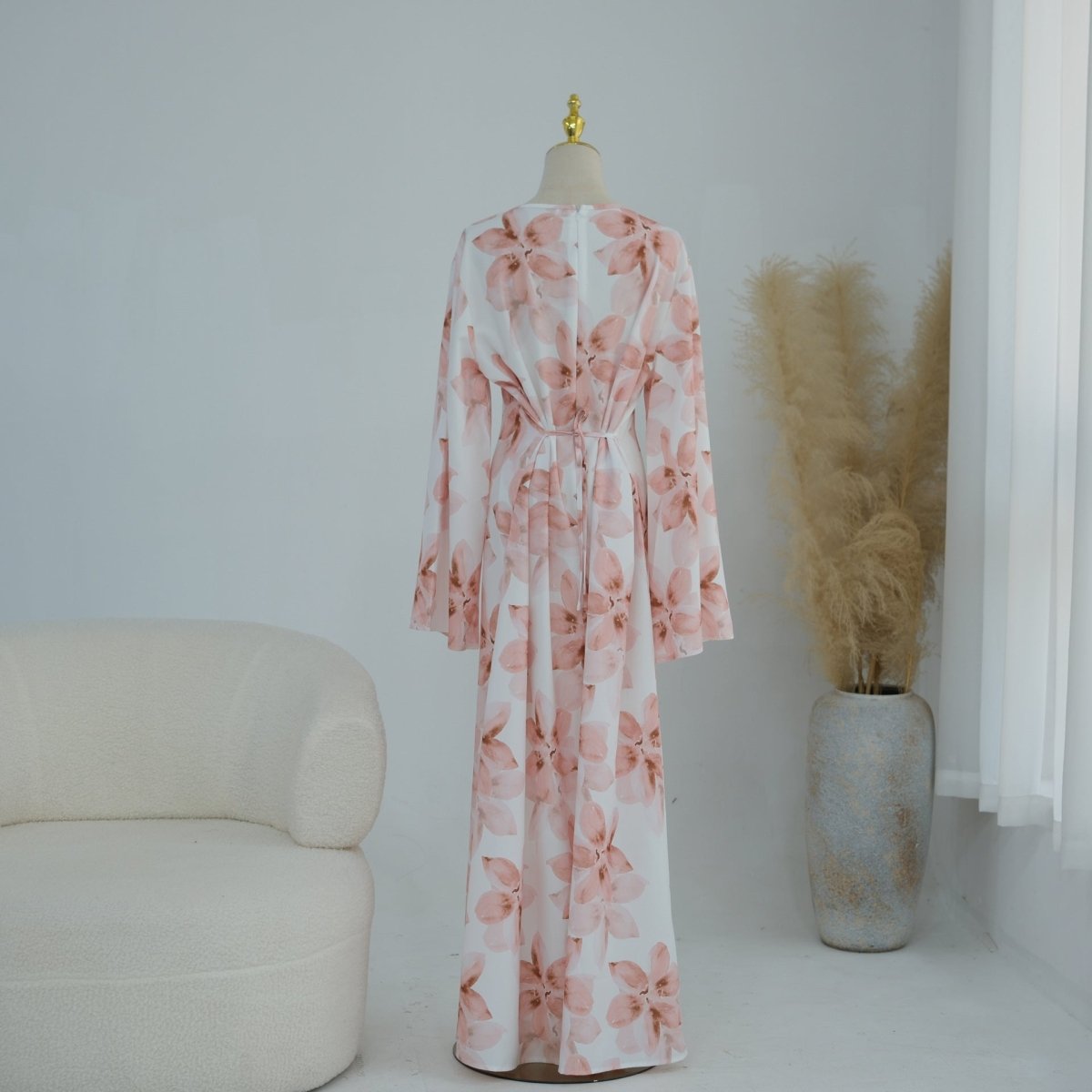 Hem sweep against studio backdrop