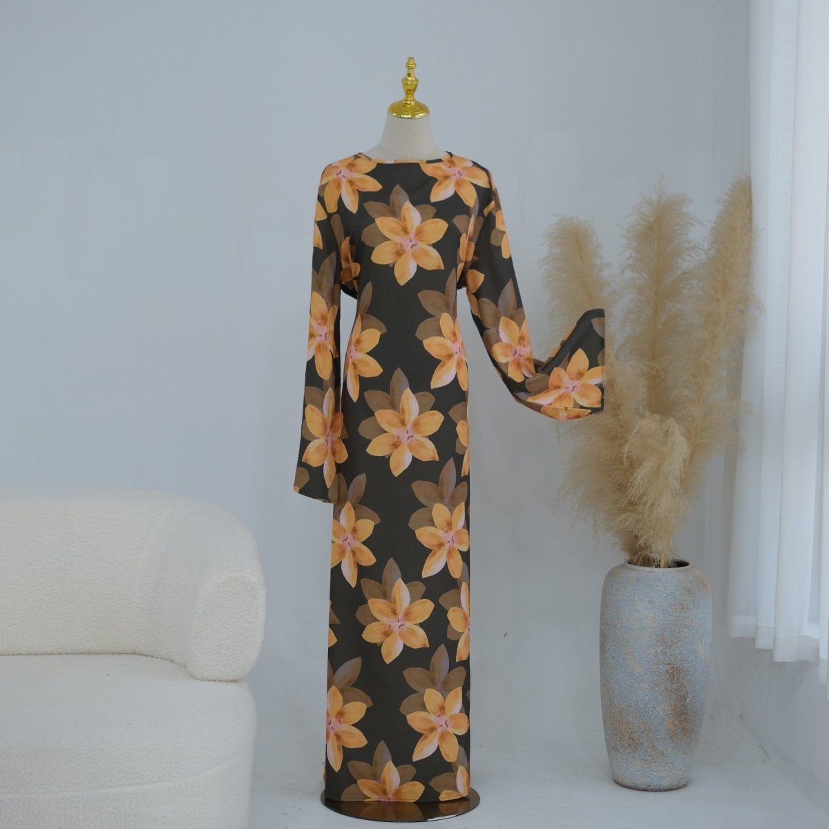 Neckline and shoulder drape close-up