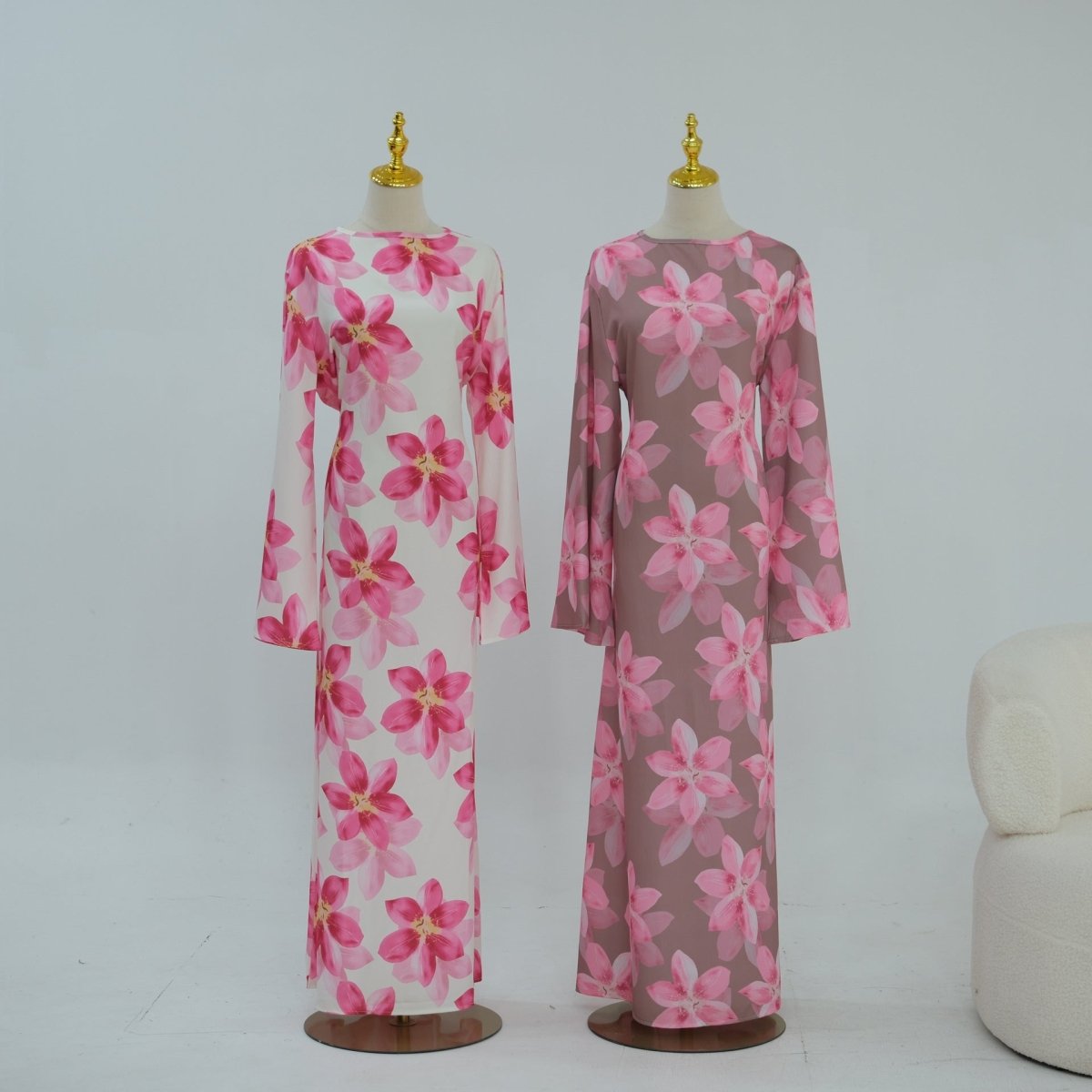 Coordinated hijab styling with floral abaya