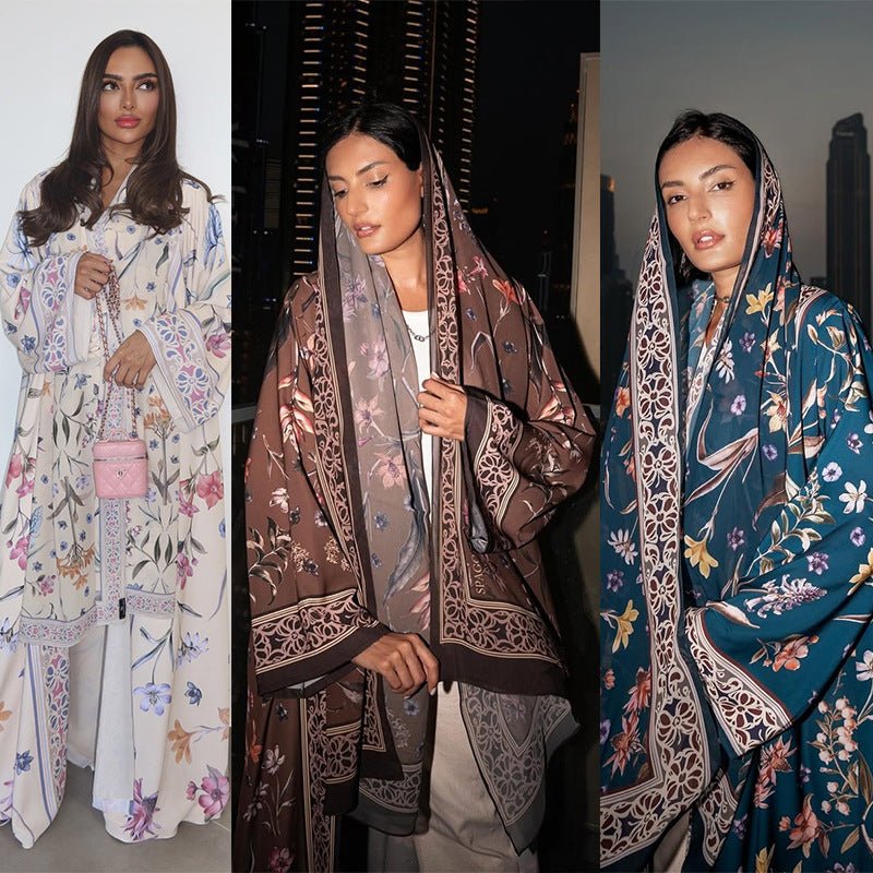 Floral Printer Abaya Set with Hijab(MOA267) - Mariam's Collection