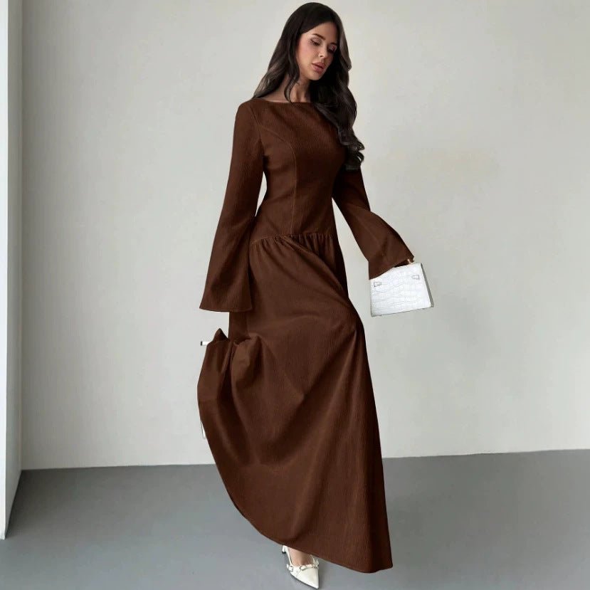 French-Inspired Boat-Neck Maxi Dress(MS565) - Mariam's Collection
