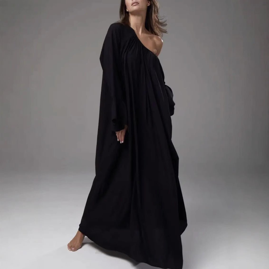 long dress loungewear French Loungewear Maxi Dress with Ruffle Cuffs(MA397)