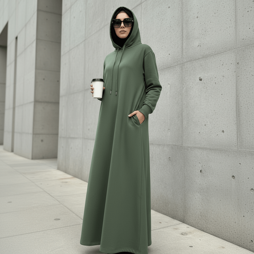 French Terry Hoodie Abaya With Pockets (MA340) - Mariam's Collection