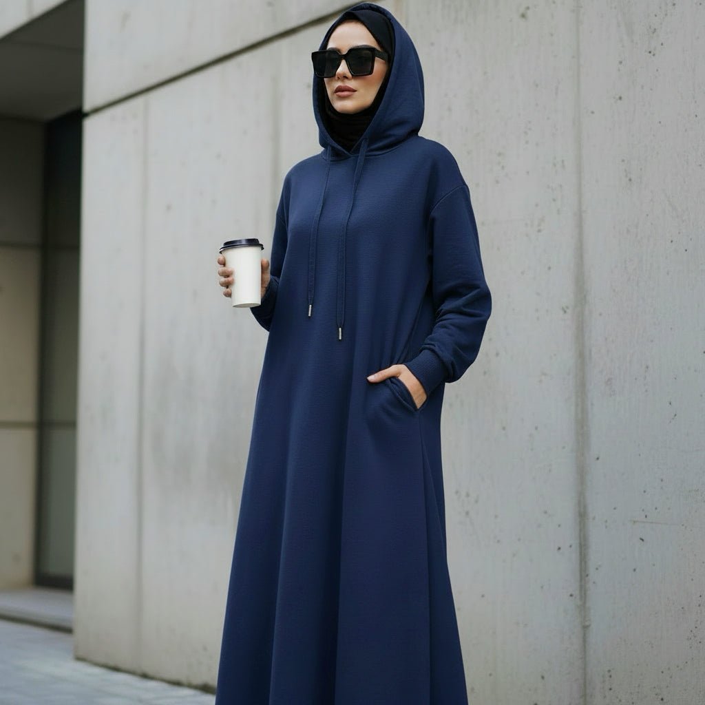French Terry Hoodie Abaya With Pockets (MA340) - Mariam's Collection