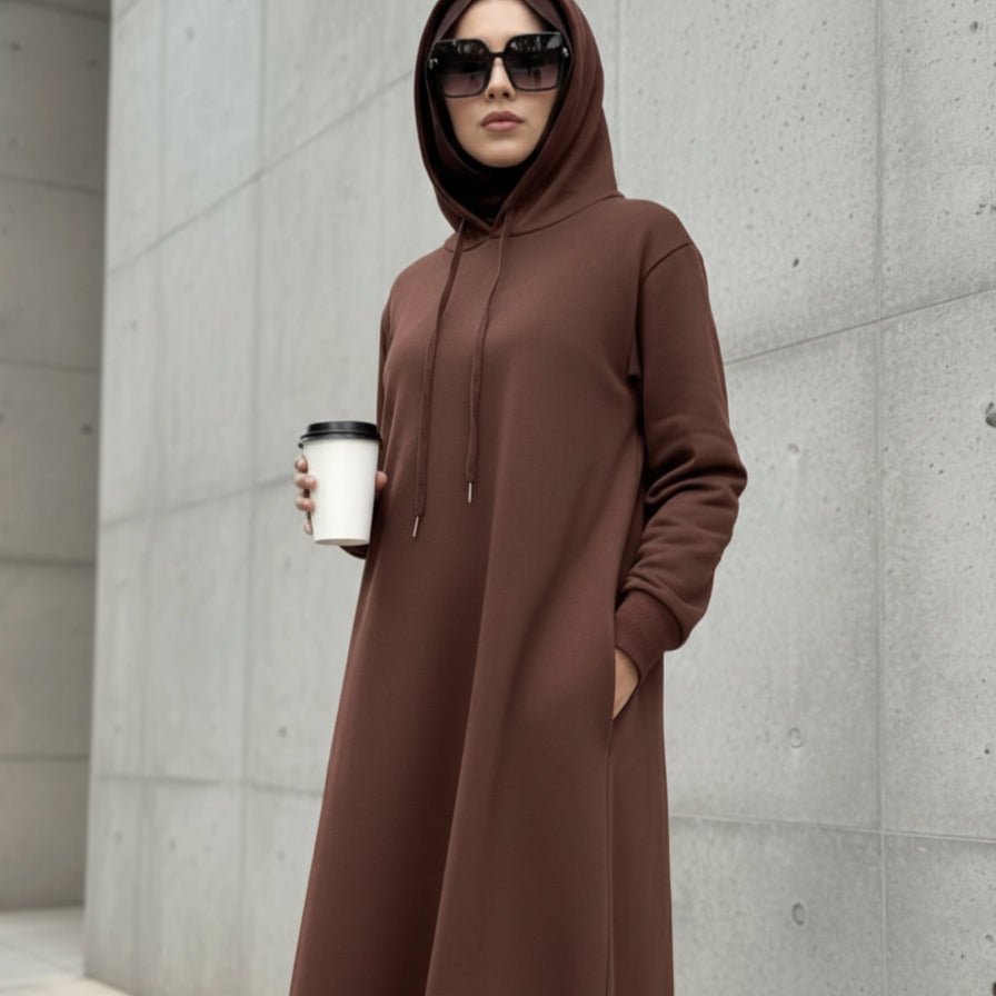 French Terry Hoodie Abaya With Pockets (MA340) - Mariam's Collection