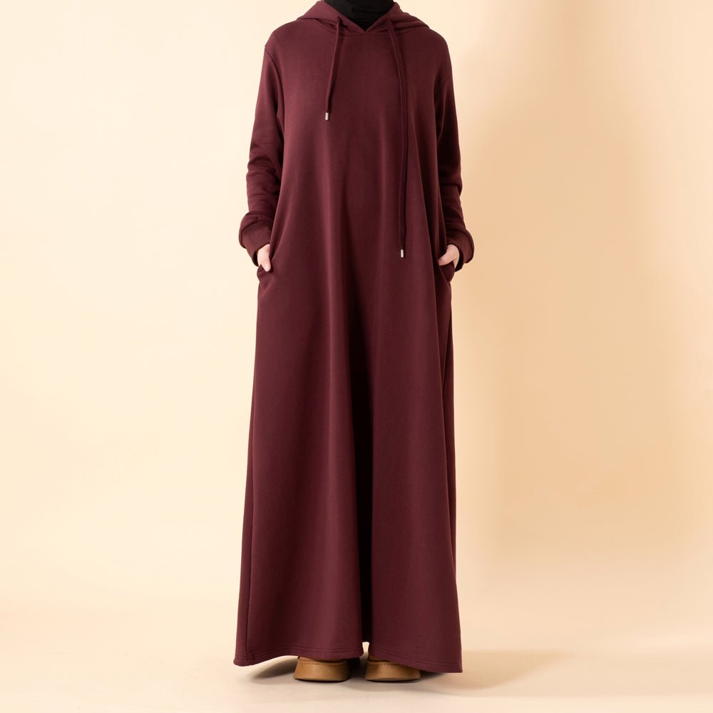 French Terry Hoodie Abaya With Pockets (MA340) - Mariam's Collection