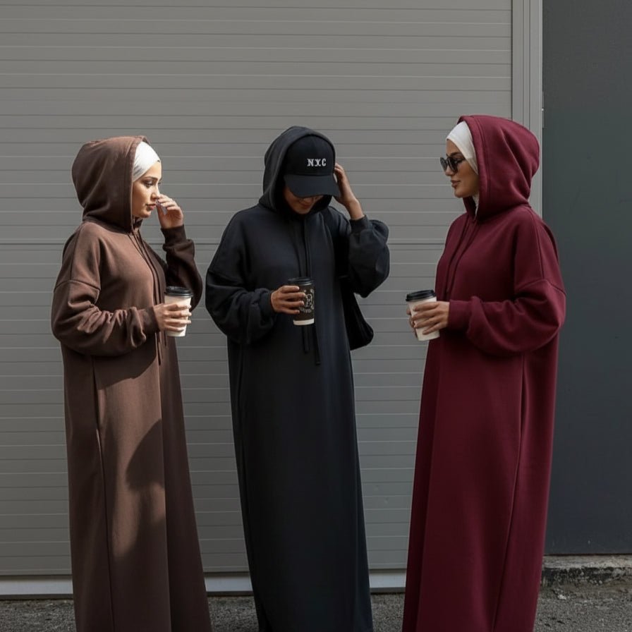French Terry Hoodie Abaya With Pockets (MA340) - Mariam's Collection