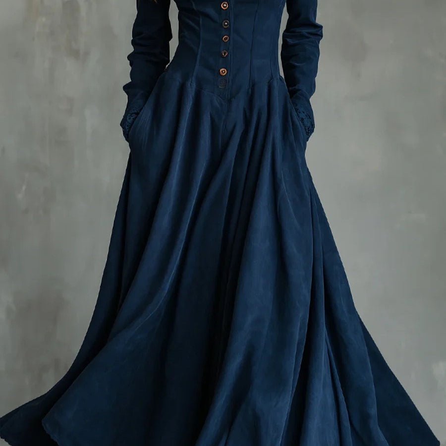 French Vintage Button - Front Dress with Lace Hem(MS329) - Mariam's Collection